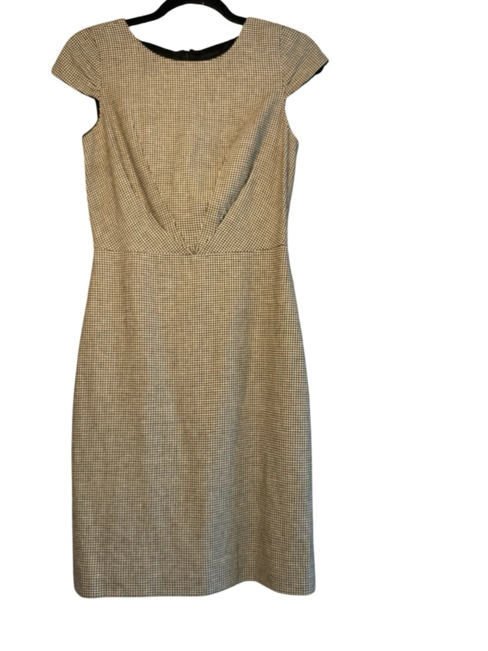 J.Crew Size 0 Houndstooth Plaid Linen Blend Fitted Sheath Dress Cap Sleeve Mini